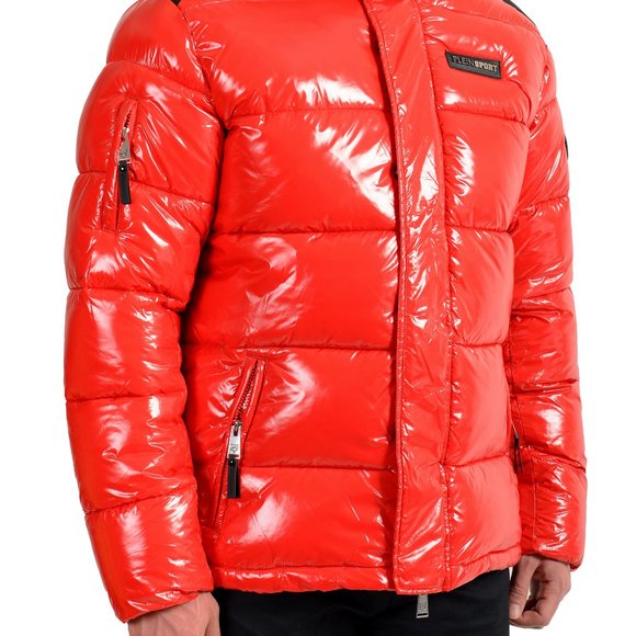 Plein Sport Men's Red Logo Print Zip Up Hooded Parka Jacket - Picture 2 of 10